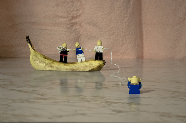 Bananas Banana boat rescuing a lego man