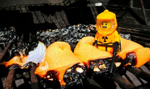 Melted peeps and lego man
