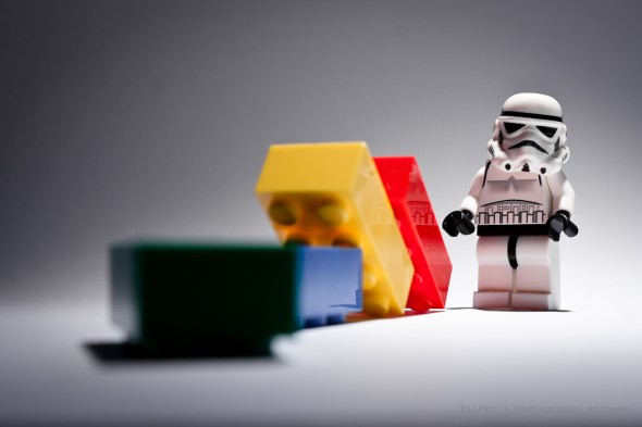 Storm Trooper Knocks Dominoes To Build Momentum Storm Trooper knocks over dominoes to build momentum
